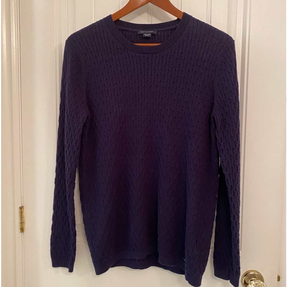 Tommy Hilfiger Women’s XL Navy Crew Neck Cable Knit Cotton Lightweight Sweater